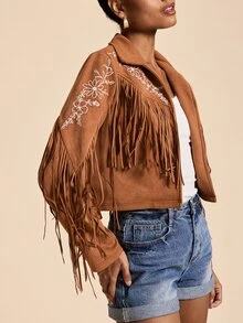 Travachic Women's Tassel Design Casual Versatile Long Sleeve Jacket - Khaki - View 7