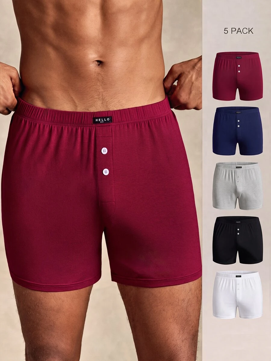 Manfinity Underwear&Sleepwear Basics 5 قطع عبوة بالجملة بنطال Alro رجالي بسيط مريح رمادي بأسلوب أساسي - متعدد الألوان - مشاهدة 1