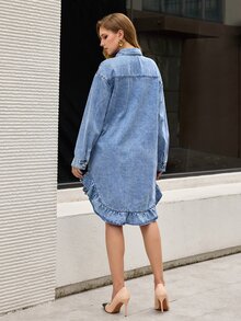 Selenza Women's Single-Breasted Casual Summer Denim Dress - Blue - View 2