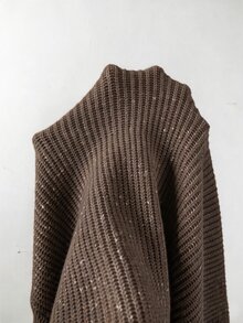 SHEIN 新款秋季精緻不對稱鏤空高領女款華夫格針織毛衣 落肩 泡泡袖口 S - 咖啡棕 - 查看 8
