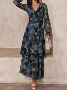 Amorya Women's Gentle French Floral Print Flared Cuff Pleated Dress Party Dress Autumn Holiday Dress - Multicolor - View 3