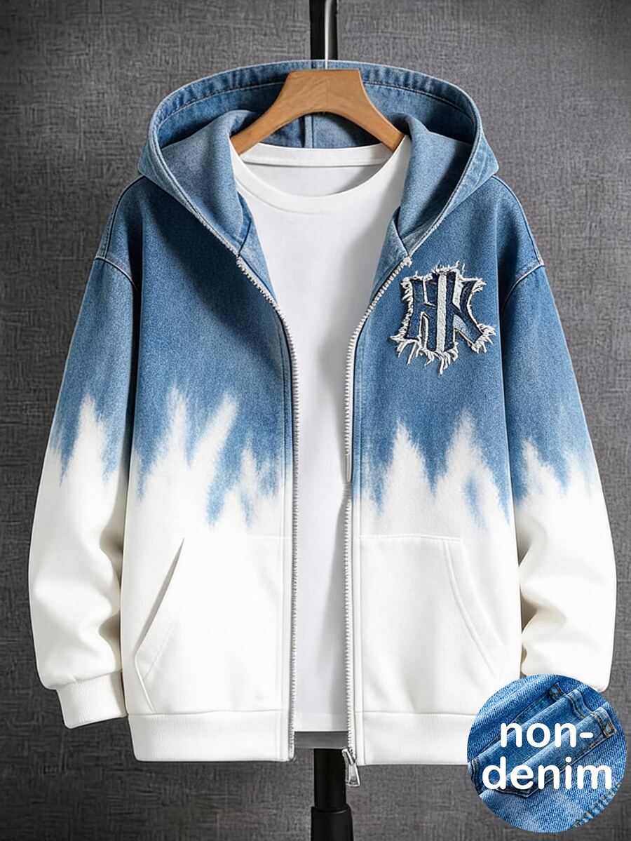 SHEIN 青少年男孩字母印花兒童拉鍊連帽衛衣,抓絨內裡,秋季款 - 彩色 - 查看 1