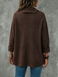 SHEIN 女款素色休閒百搭日常開襟衫 - 咖啡棕 - 查看 2