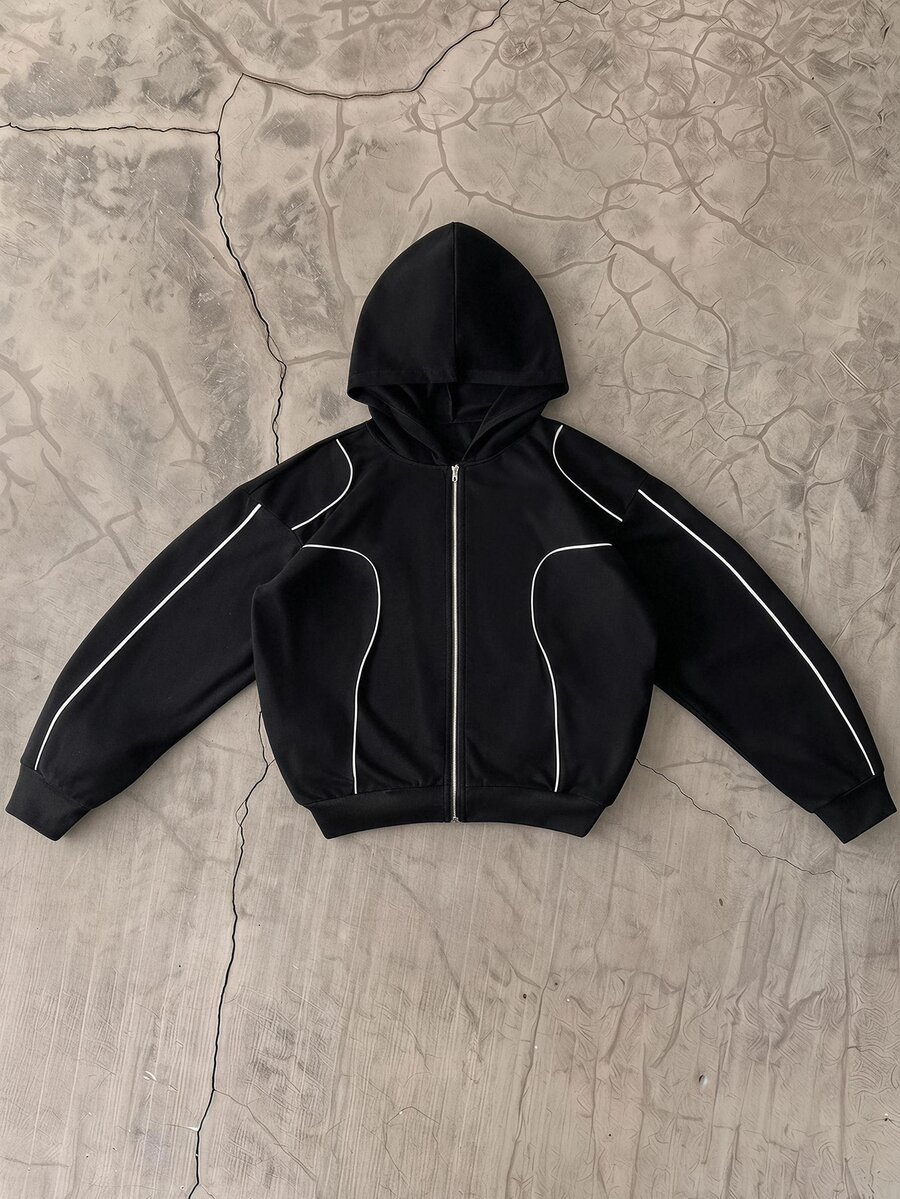 SWAVVY Men's Knitted Fashion Daily Young Casual Loose Fit English Embroidery Long Sleeve Hoodie - Black - View 1