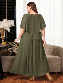 Reflora Plus Size Elegant Solid Color Party Dress - Army Green - View 2
