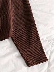 SHEIN Tween女孩套裝，Driven不對稱高領卡其色長袖T恤上衣搭配長褲，秋季返校女童服飾 - 棕色 - 查看 8