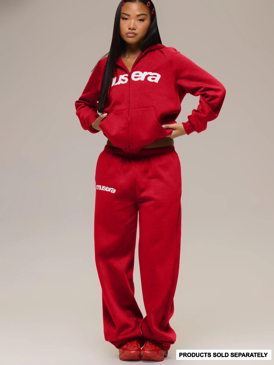 MUSERA 綠色圖案 Logo 休閒慢跑長褲 冬季休閒舒適穿搭 酷綠色女款長褲 秋季萬聖節 - 紅色 - 查看 1