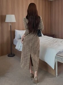 Women Midi Dresses - Khaki - View 2