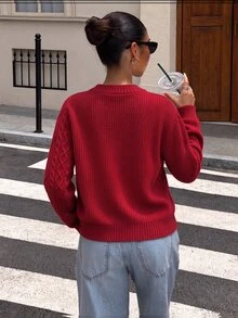 Struktiv Autumn/Winter New Chinese Style Frog Button Cable Knit Cardigan Women Red Vintage Sweater Open Front Jacket - Red - View 2