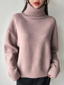 DAZY 女款秋冬百搭休閒純色高領毛衣 - 淡紫色 - 查看 5