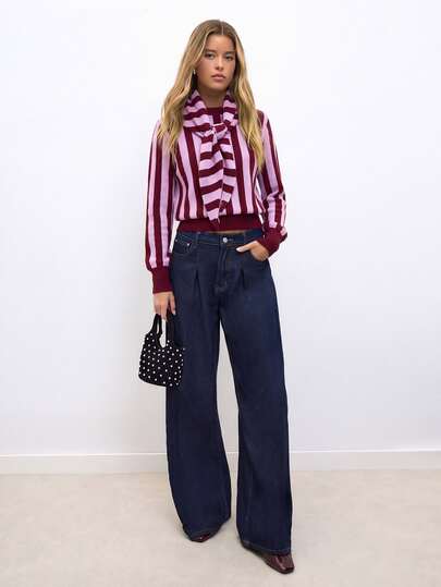 Nöista Vertical Stripes Round Neck Knit SWEATER