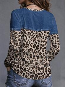 SHEIN LUNE Plus Size Women Leopard Print Colorblock Casual Everyday T-Shirt - Multicolor - View 2