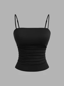 Sweetra Plus Size Women Solid Color Ruched Casual Versatile Camisole Tank Top - Multicolor - View 8
