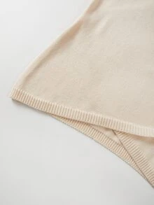 SHEIN 初秋女款修身腰交叉領針織長袖套頭毛衣 - 杏色 - 查看 4