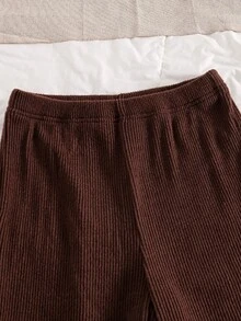 SHEIN Tween女孩套裝，Driven不對稱高領卡其色長袖T恤上衣搭配長褲，秋季返校女童服飾 - 彩色 - 查看 7