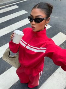 Muchica Women's New Autumn Red Open Front Jacket And Pants Set For Going Out, Streetwear, Y2K,Fall Clothes For Women - Red - View 4