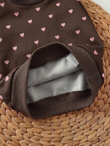 SHEIN 新生女嬰休閒舒適可愛波點棕色運動衫與長褲2件套 - 棕色 - 查看 4