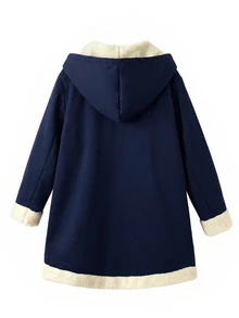 SHEIN جاكيت كاجوال عتيق متعدد الاستخدامات يومي بغطاء رأس مقاس كبير - أزرق بحري - مشاهدة 2