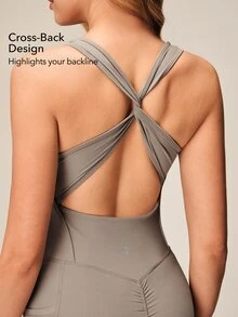 OutZeal Women Outdoor Long Jumpsuits Workout Pilates Clothes Quick-Drying Bra-In Flared Leg One Piece - Mocha Brown - View 2
