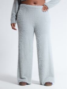 MUSERA Plus Size Grey Knit Low Rise Loose Relaxed Fit Trouser Pants Fall Autumn Winter Women Outfit Day Outfit Casual - Grey - View 4
