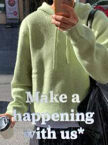 DAZY Autumn/Winter Bean Green Loose Hooded Korean Style Thick Knit Sweater For Men - Mint Green - View 4