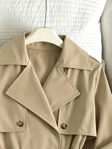 SHEIN Tween Girl Long Sleeve Zip Up Mini Black Coat Halloween Autumn Fall Style Fall Outfits - Khaki - View 5