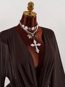 Amplova Women's Dark Brown Vintage 2 Pieces Set, Deep V-Neck Top And 3/4 Length Pants, Sexy Style, Suitable For Fall/, Dating Going Out Club And Daily Wear - Brown - View 8