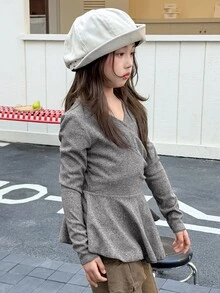 Dazy Kids Tween Girl Solid Color Casual Versatile Daily Long Sleeve T-Shirt - Grey - View 5