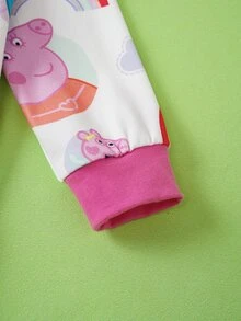 Peppa Pig X SHEIN 女嬰圓領長袖休閒連身褲 Peppa Pig - 白色 - 查看 6