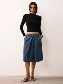 ATUI Studio Women's Casual Denim Skirt With Pockets For Daily Wear - Medium Wash - View 4