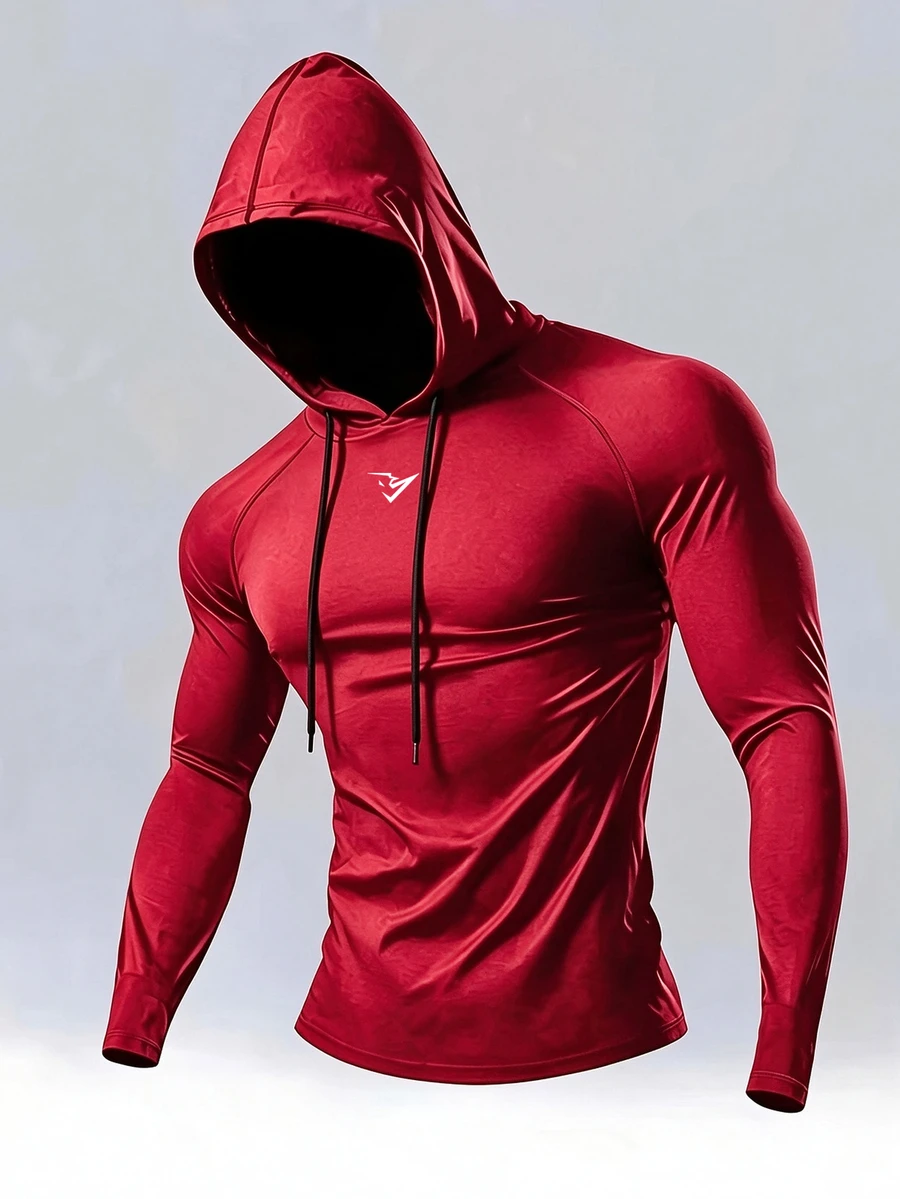 Gym Rark Men's Slim Fit Hooded Outdoor Sports Sweatshirt, Gym - Red - View 1