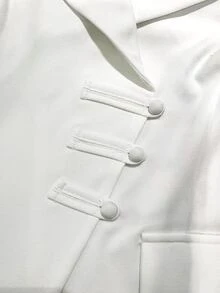 Balvessa Solid Peak Collar Single Breasted Blazer & Suit Pants Set - White - View 7