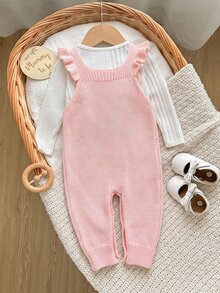 SHEIN Romper Bayi Perempuan, Romper Berkaki, Motif Kelinci dan Bunga Bordir, Celana Panjang Musim Gugur/Dingin, Romper Merah Muda Cocok untuk Romper Bayi dengan Tali Bahu, Pilihan Pakaian Sehari-hari yang Lucu - Berwarna merah muda - View 2