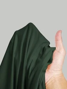 SHEIN MOD 圓領抓皺喇叭袖收腰不對稱下擺酒紅色百搭T恤，秋季 - 墨綠色 - 查看 5