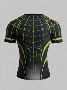GymBeat Men's Spider Print Raglan Short Sleeve Sports Athletic Athleisure T-Shirt Halloween Workout Gym Black Summer - Multicolor - View 2