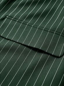 Mawevolt Plus Size Women's Button Striped Vest Jacket And Loose Long Pants Suit Set - Dark Green - View 7