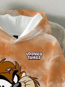 LOONEY TUNES X SHEIN Daypath 男士紮染卡通圖案連帽保暖內裡連帽衫 - 彩色 - 查看 4