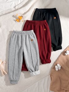 SHEIN 兒童 3件組 男孩女孩適用 可愛秋冬休閒百搭純色鬆緊腰長褲，男孩百搭長褲多件裝 - 彩色 - 查看 1