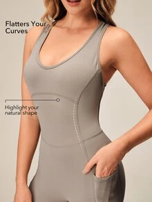OutZeal Women Outdoor Long Jumpsuits Workout Pilates Clothes Quick-Drying Bra-In Flared Leg One Piece - Mocha Brown - View 4