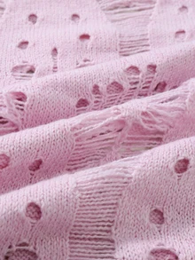 Claim Dot Men Solid Ripped Drop Shoulder Sweater, For Fall, Long Sleeve Top - Pink - View 6