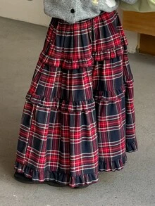 Dazy Kids Tween Girl Casual A-Line Plaid Autumn/Winter Long Skirt - Red - View 2