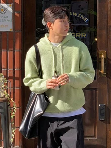 DAZY Autumn/Winter Bean Green Loose Hooded Korean Style Thick Knit Sweater For Men - Mint Green - View 3