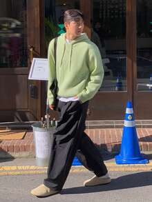 DAZY Autumn/Winter Bean Green Loose Hooded Korean Style Thick Knit Sweater For Men - Mint Green - View 6