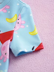 Peppa Pig X SHEIN Baby Boy Snug Fit Round Neck Short Sleeve Top And Long Pants Loungewear - Blue - View 5