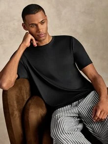 EverLounge 4pcs/Set Men's Printed Plaid Trim Comfortable Soft Short Sleeve Top And Shorts Loungewear Set - Multicolor - View 8