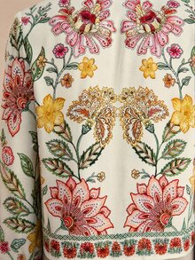 Travachic 女款花卉印花休閒波西米亞復古百搭日常旅行夾克，黑色，秋季 - 彩色 - 查看 6