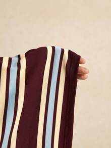 Poéselle Women's Striped Button Half-Placket Long Sleeve T-Shirt,Brown Top,Casual Blouses,Basic Tops,Work Outfits,Cute Tops ,Going Out Tops,Fall/Winter - Brown - View 9
