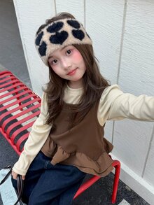 Dazy Kids Tween Girl) Sleeveless Round Neck Pullover Tank Top With Frill Trim Cute Top + Inner T-Shirt 2pcs Set - Coffee Brown - View 6