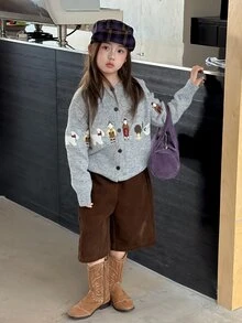 Dazy Kids Tween Girl) Casual Loose Long Sleeve Thick Autumn/Winter Cardigan - Light Grey - View 3