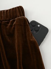 LUMIGAL Women's Elegant Coffee-Colored Velvet Wide-Leg Pants - Coffee Brown - View 4